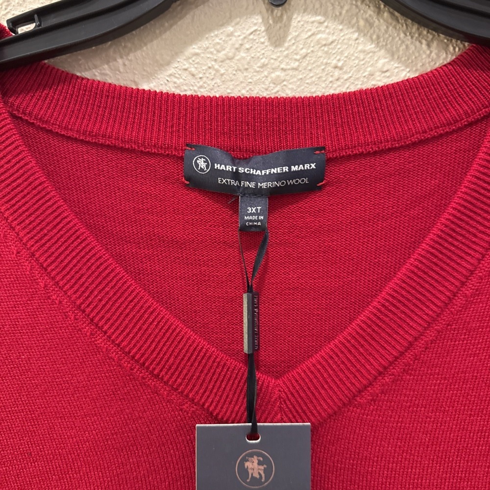 Hart Schaffner Marx Extra Fine Merino Wool Sweater Vest Mens Big & Tall 3XT Red - Picture 3 of 7